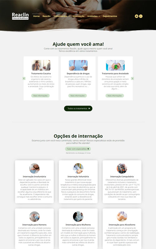 Modelo de Site para clínicas de reabilitação em dependências química ou alcoólica